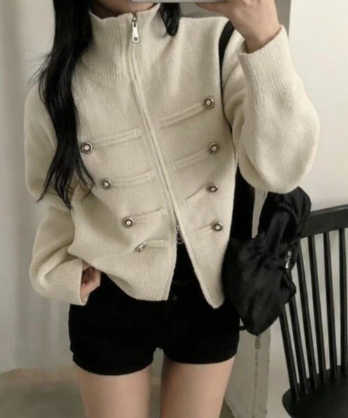 Rollkragen-Strickjacke mit Reißverschluss