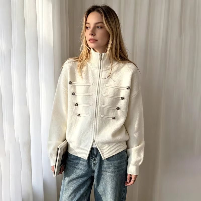Rollkragen-Strickjacke mit Reißverschluss