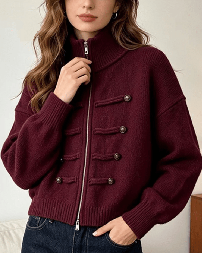 Rollkragen-Strickjacke mit Reißverschluss