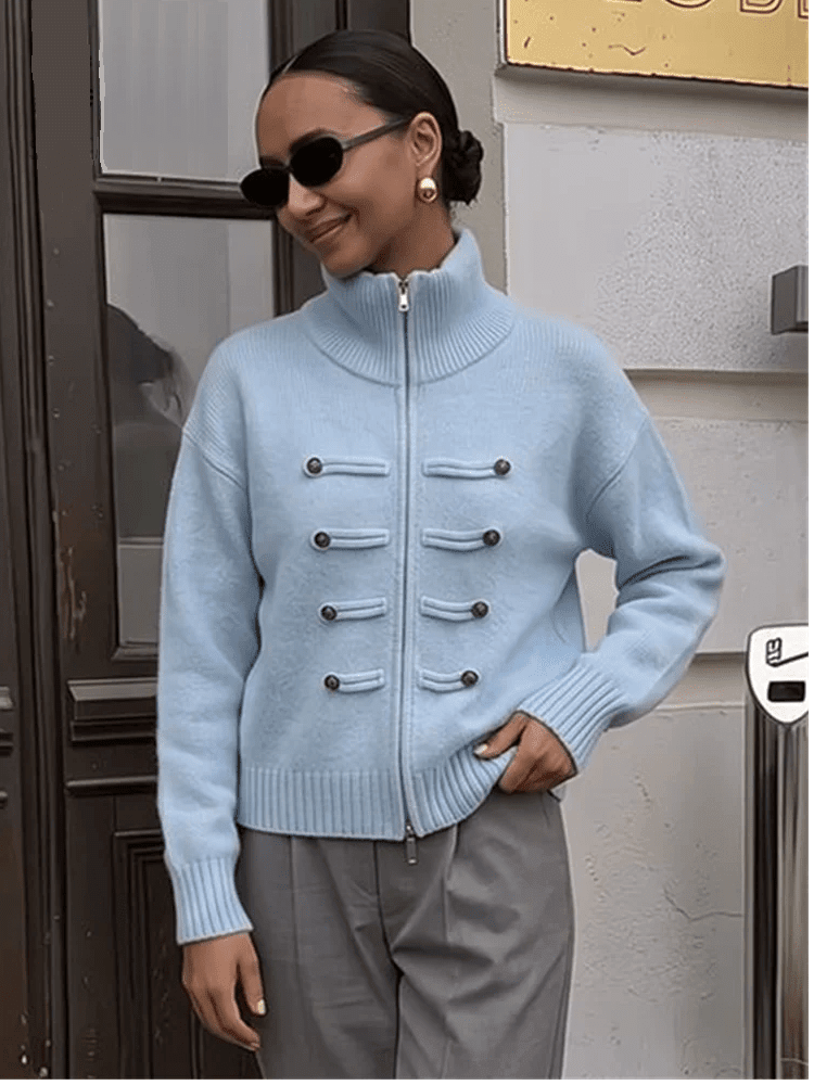 Rollkragen-Strickjacke mit Reißverschluss