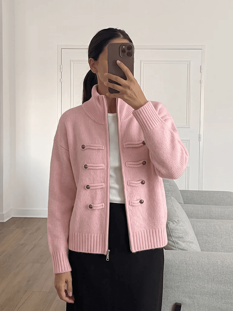 Rollkragen-Strickjacke mit Reißverschluss