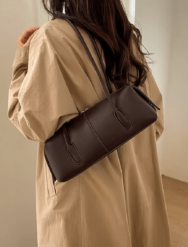 Zylindrische Kunstleder-Schultertasche im Vintage-Stil