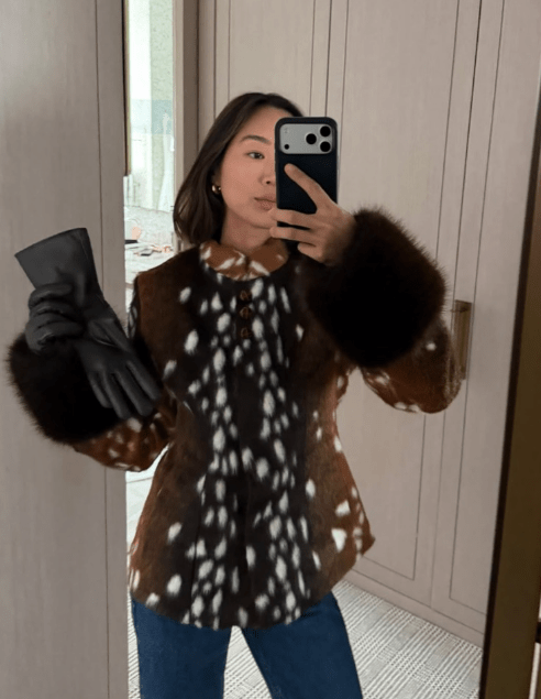 Vintage Dunkler Kontrastbündchen Kunstpelzjacke