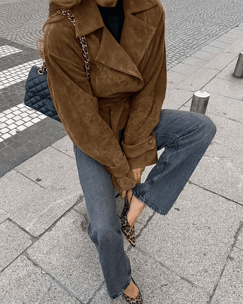 Wickeljacke aus Wildlederimitat mit Gürtel im Vintage-Stil