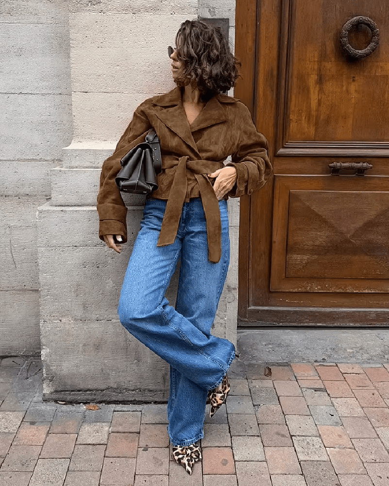 Wickeljacke aus Wildlederimitat mit Gürtel im Vintage-Stil