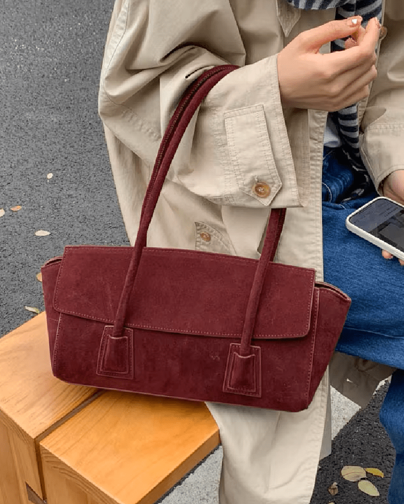 Vintage-Schultertasche aus Wildlederimitat