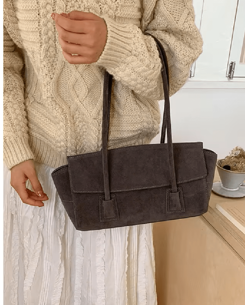 Vintage-Schultertasche aus Wildlederimitat