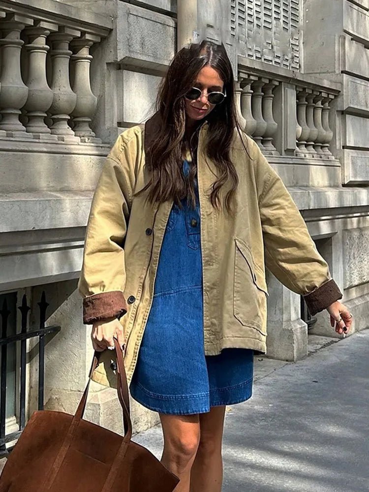 Lange Canvas-Utility-Jacke im Vintage-Stil