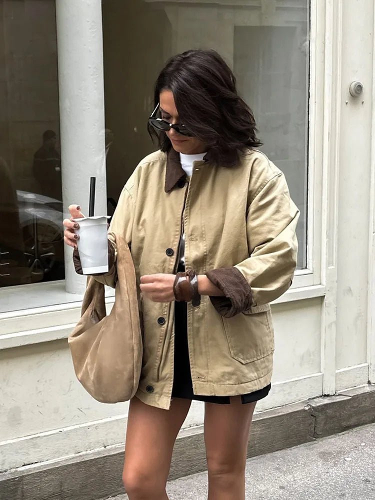 Lange Canvas-Utility-Jacke im Vintage-Stil