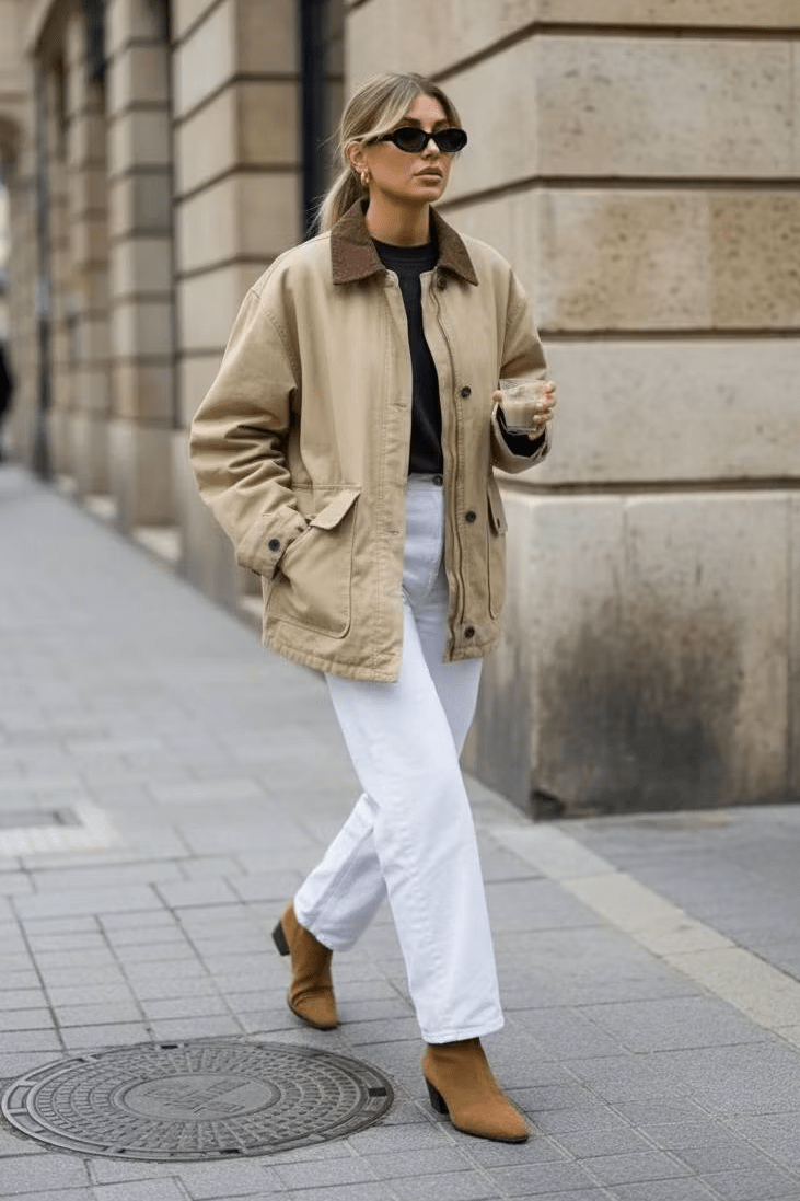 Lange Canvas-Utility-Jacke im Vintage-Stil