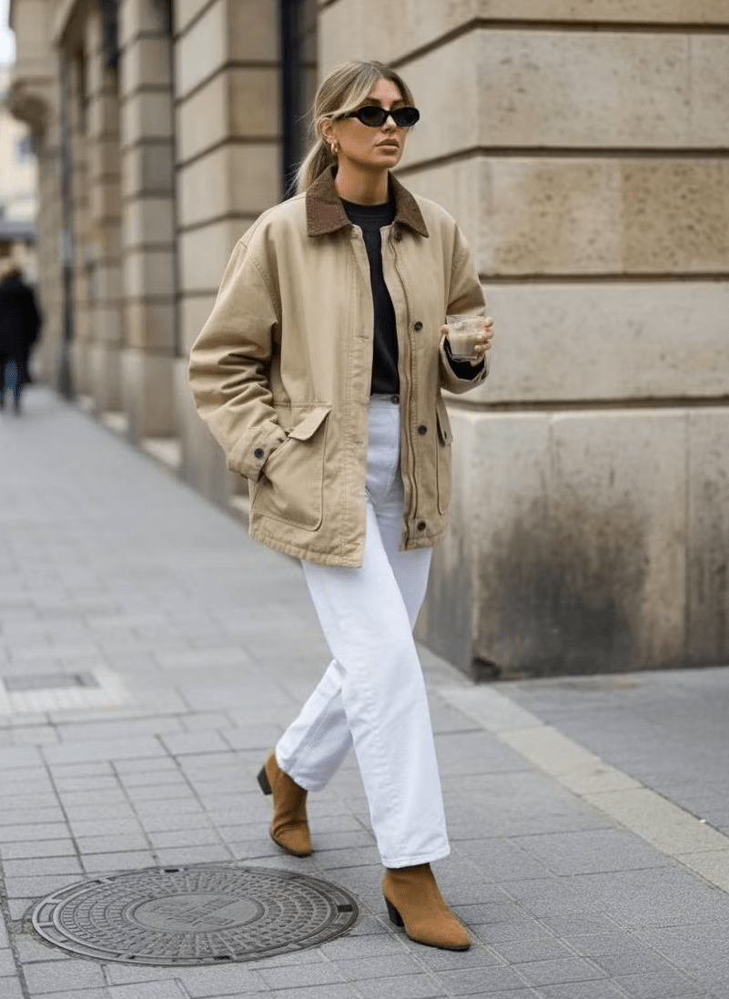 Lange Canvas-Utility-Jacke im Vintage-Stil