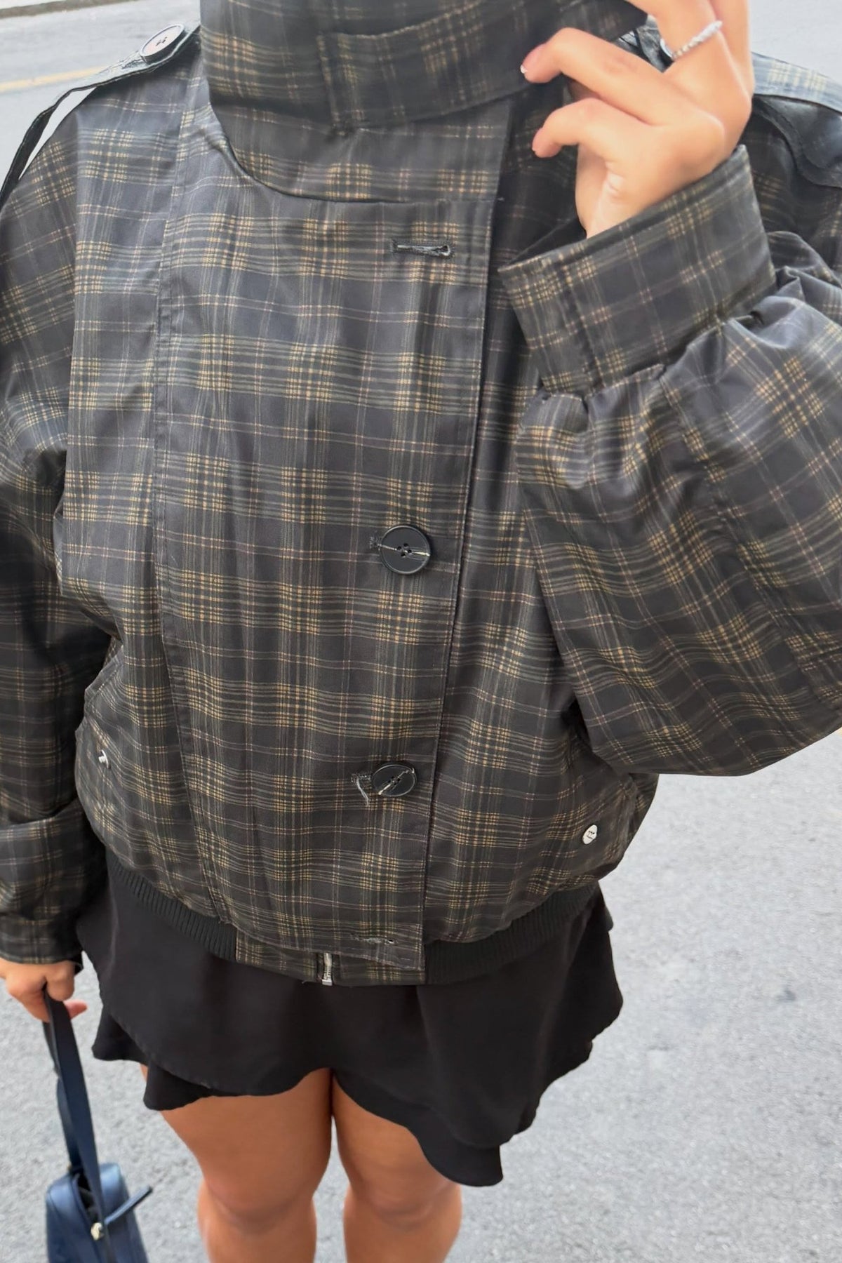 Vintage-Karo-Bomberjacke mit Stehkragen