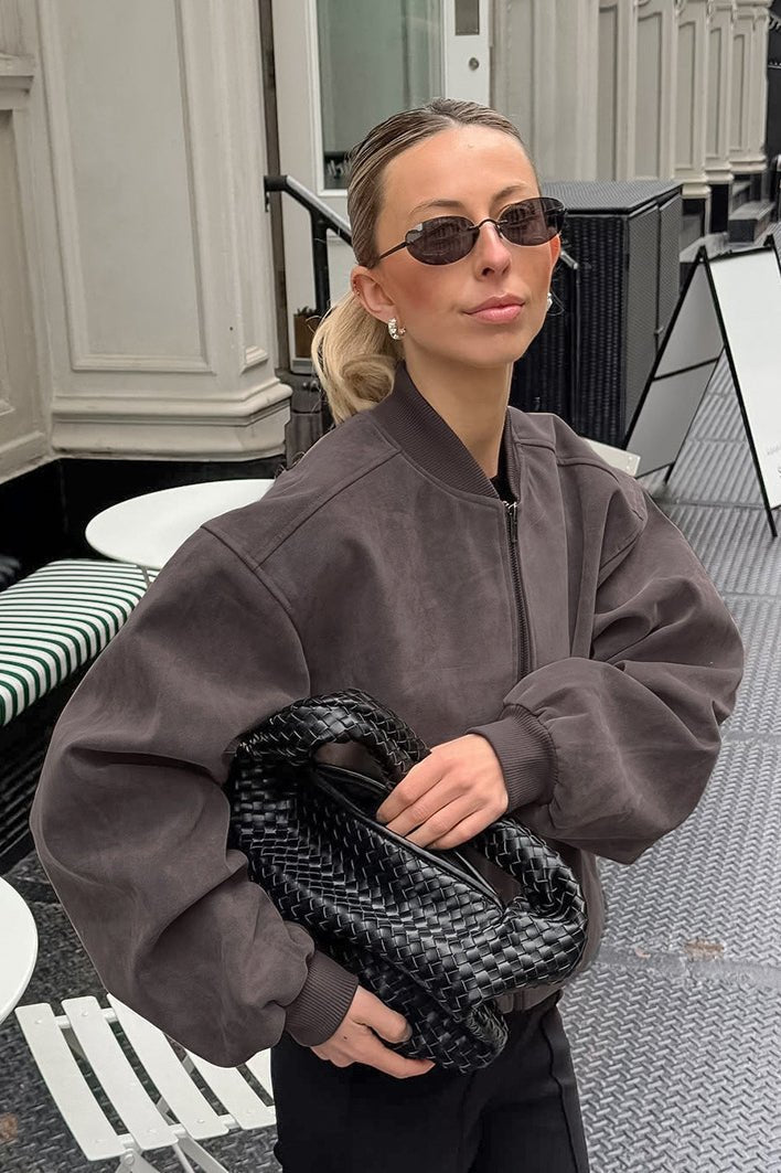 Bomberjacke in Wildlederoptik mit Reißverschluss