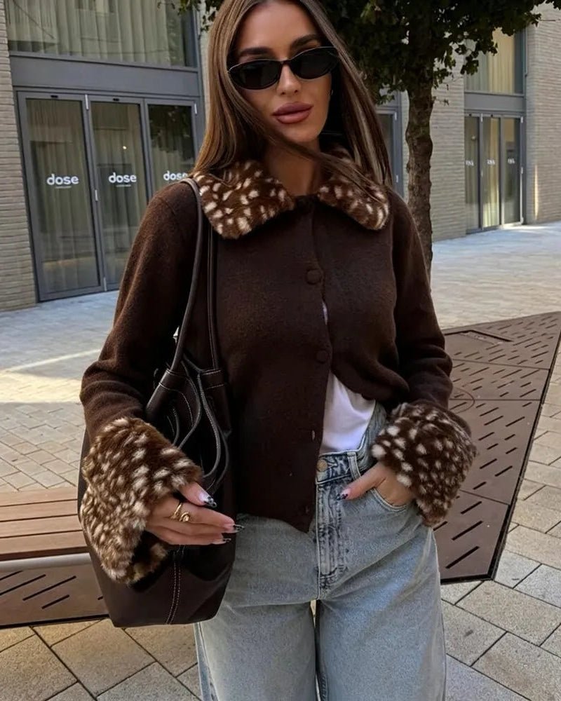Bambi Faux Fur Trim Knit Cardigan