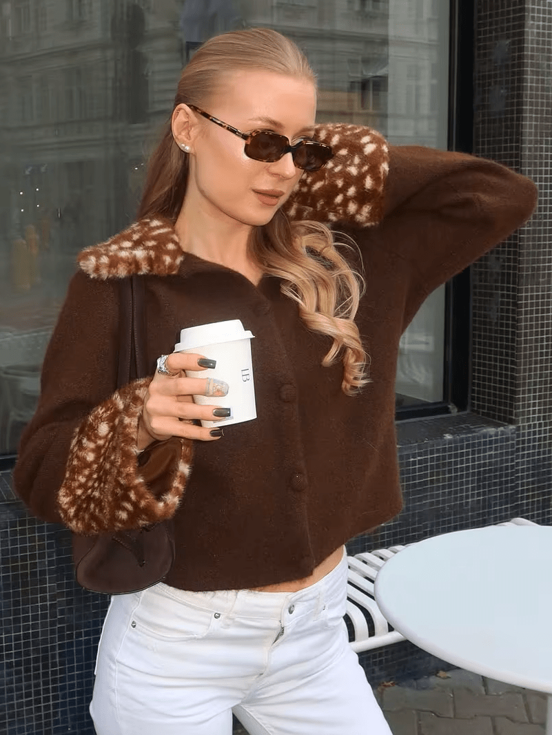 Bambi Faux Fur Trim Knit Cardigan