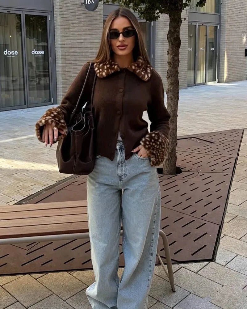 Bambi Faux Fur Trim Knit Cardigan
