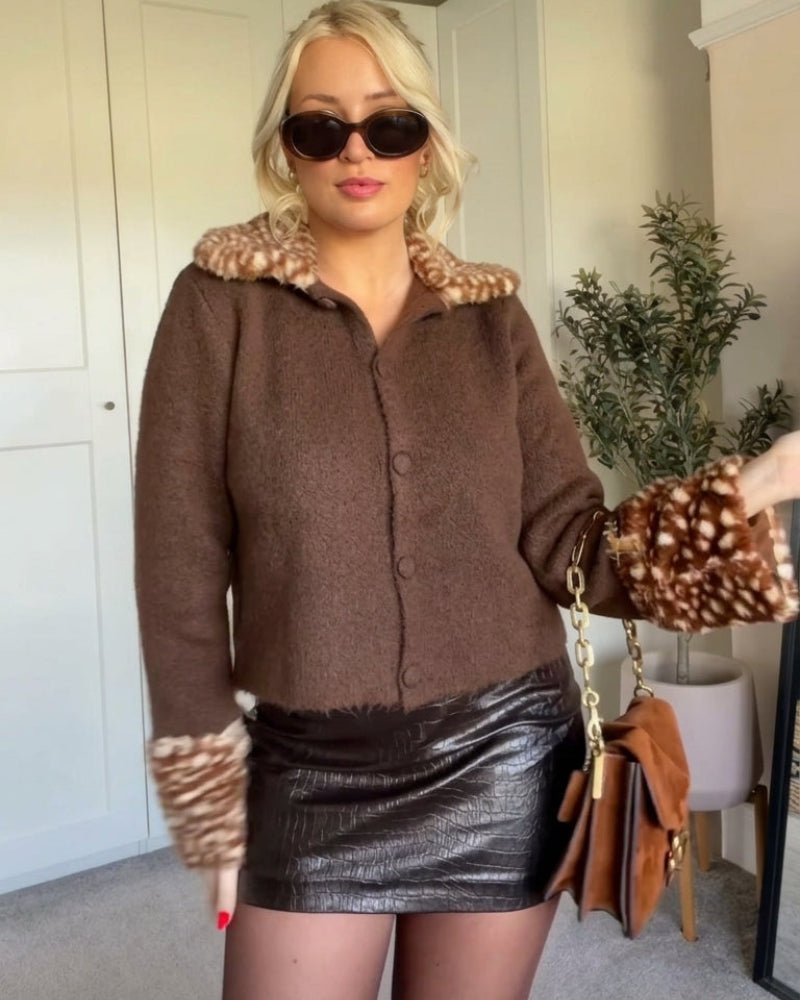 Bambi Faux Fur Trim Knit Cardigan