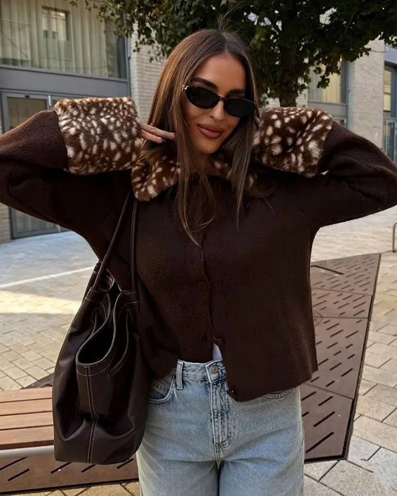 Bambi Faux Fur Trim Knit Cardigan