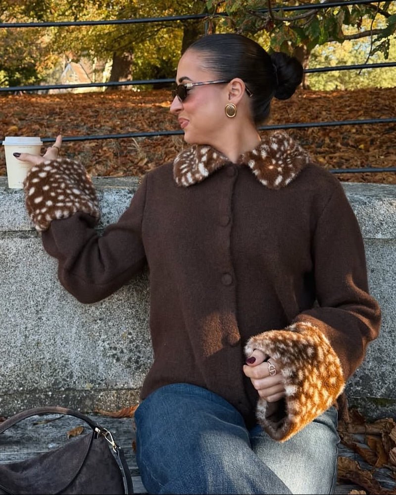 Bambi Faux Fur Trim Knit Cardigan