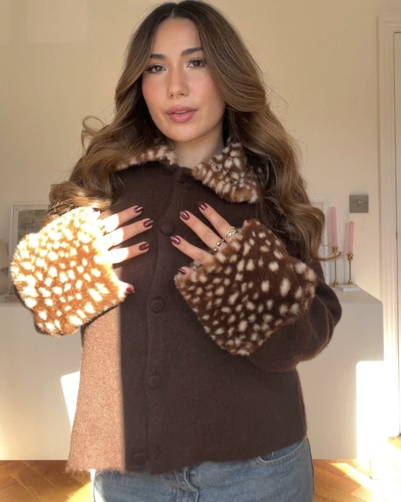 Bambi Faux Fur Trim Knit Cardigan