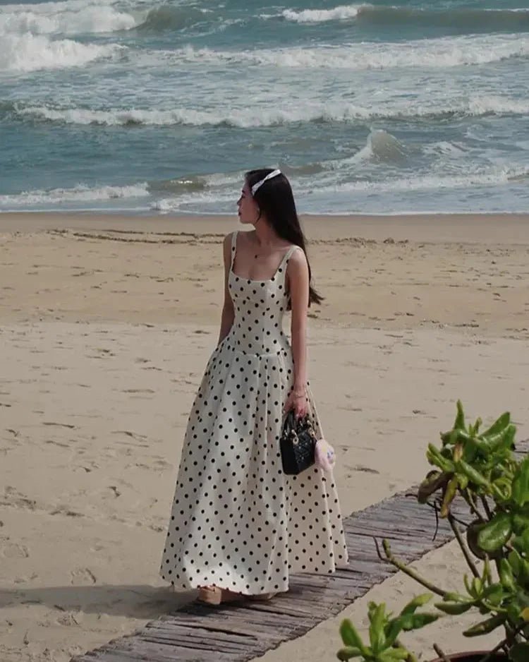 Klassisches Polka-Dot Midi-Kleid mit quadratischem Ausschnitt