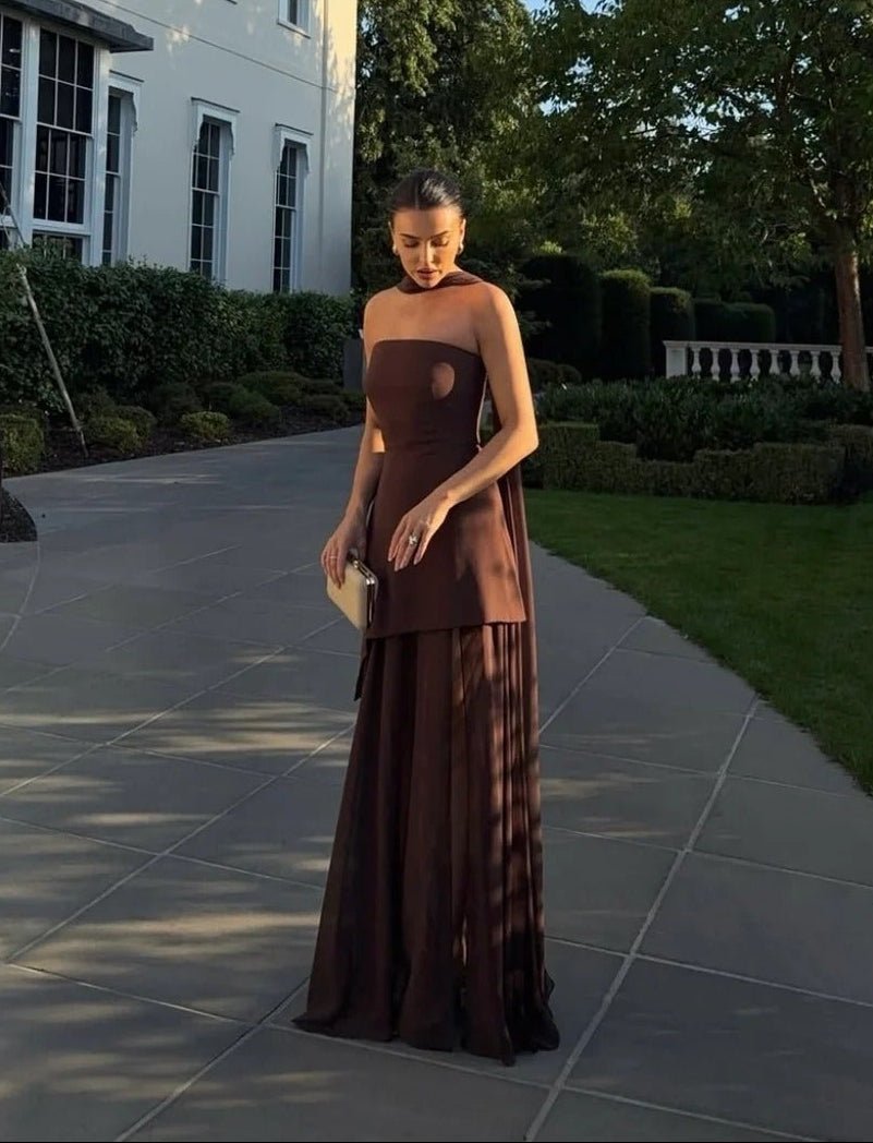 Asymmetrisches Chiffon-Maxikleid mit Schal
