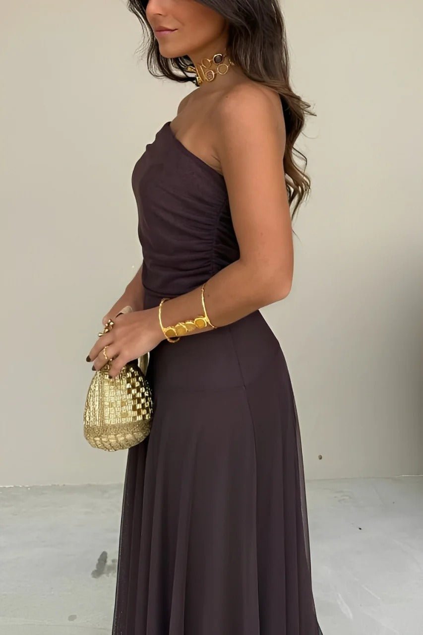 Asymmetrisches One-Shoulder Maxikleid mit Raffung
