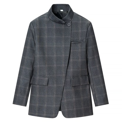 Chic Plaid Stand Collar Blazer