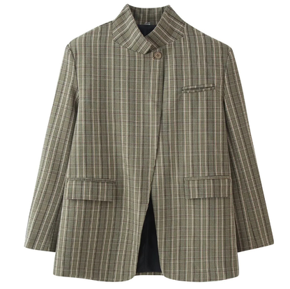 Chic Plaid Stand Collar Blazer