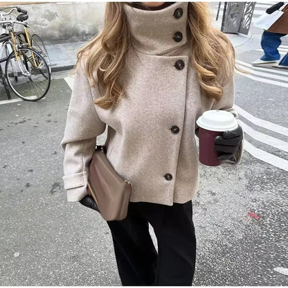 Stylish Stand Collar Jacket with Pockets