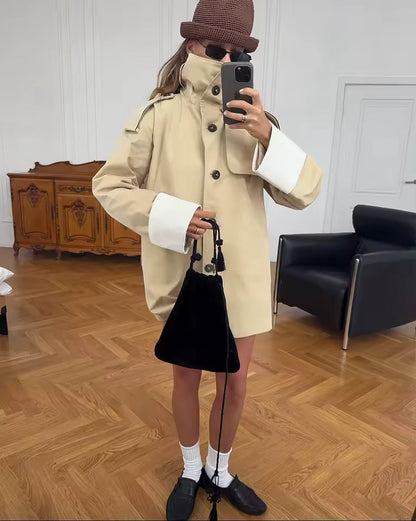 Contrast Cuffs Belted Trench Coat