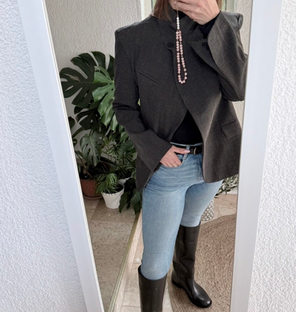 Chic Plaid Stand Collar Blazer