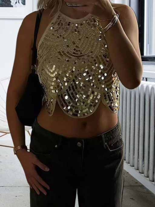 Ruth Pailletten Rückenfreies Neckholder-Top