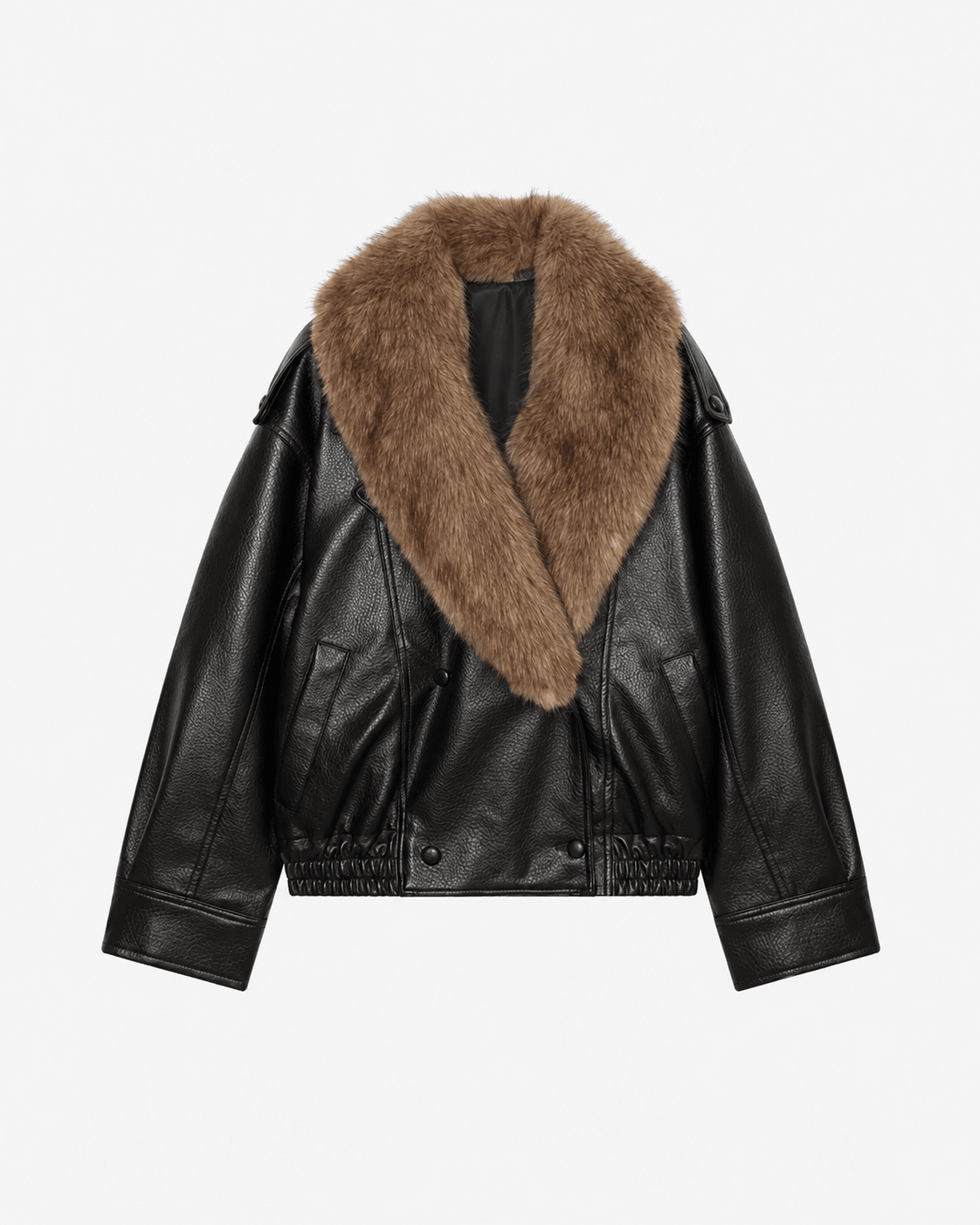 OLANE Alice Faux Leather Jacket Fur Collar BlackSWomen's Coats & Jackets