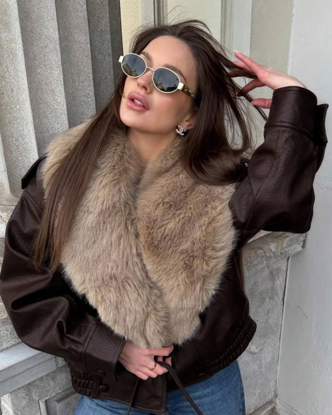 Alice – Kunstlederjacke mit Fellkragen