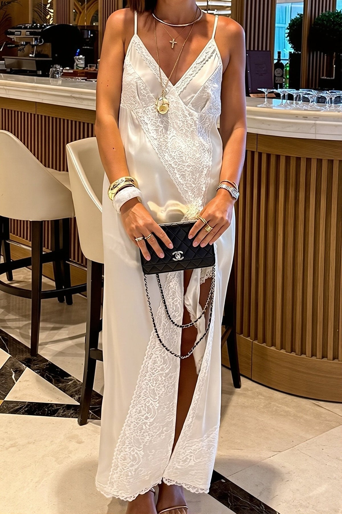 OLANE Amelie Asymmetrical Lace Silk Midi Dress WhiteSWomen's Dresses