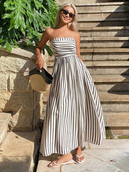 OLANE Annie Ruched Stripe Tube Dress XSDress