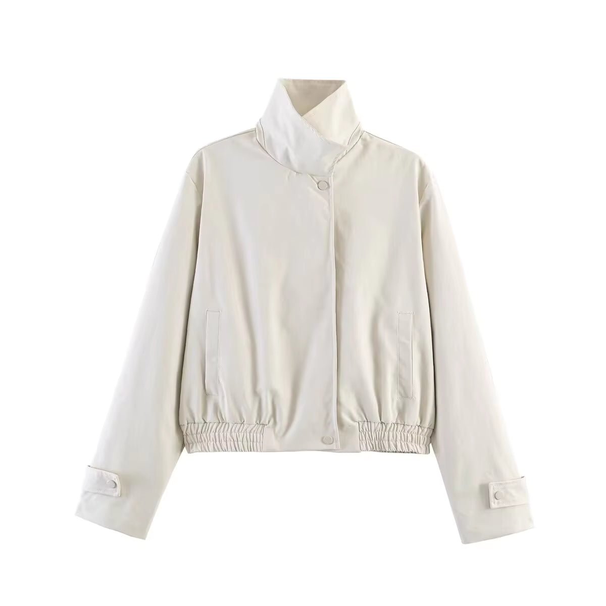 OLANE Asymmetrical Zip High Neck Jacket CremeSWomen's Coats & Jackets