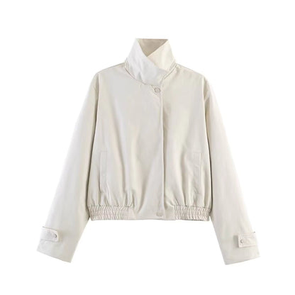 OLANE Asymmetrical Zip High Neck Jacket CremeSWomen's Coats & Jackets