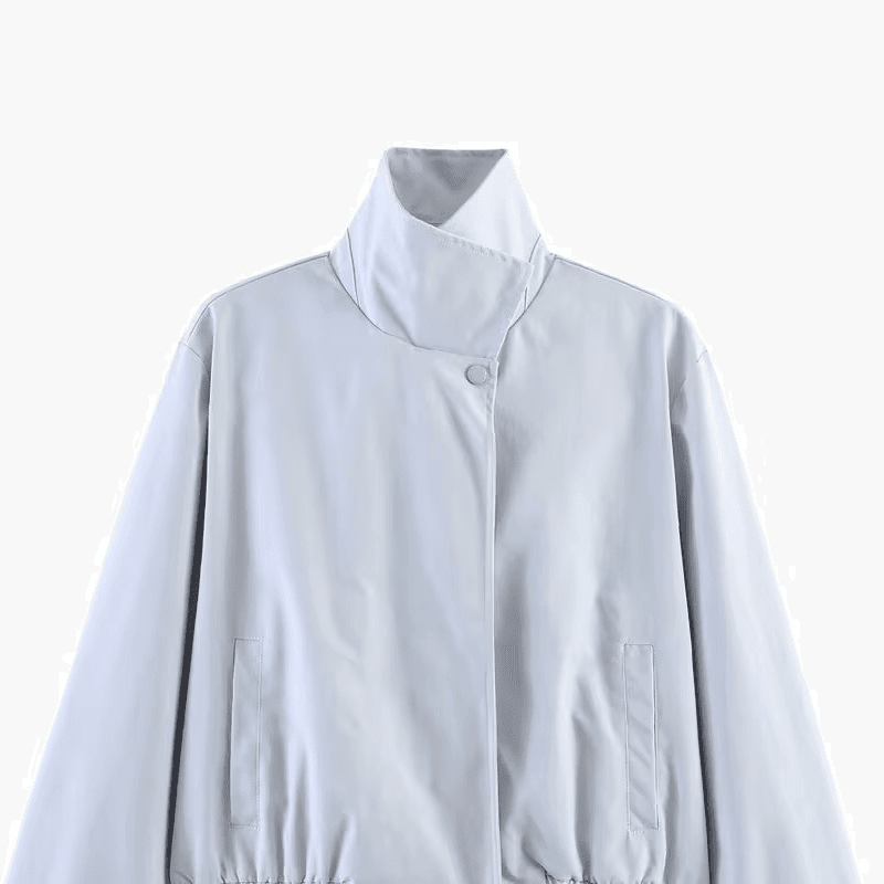OLANE Asymmetrical Zip High Neck Jacket Light BlueSWomen's Coats & Jackets