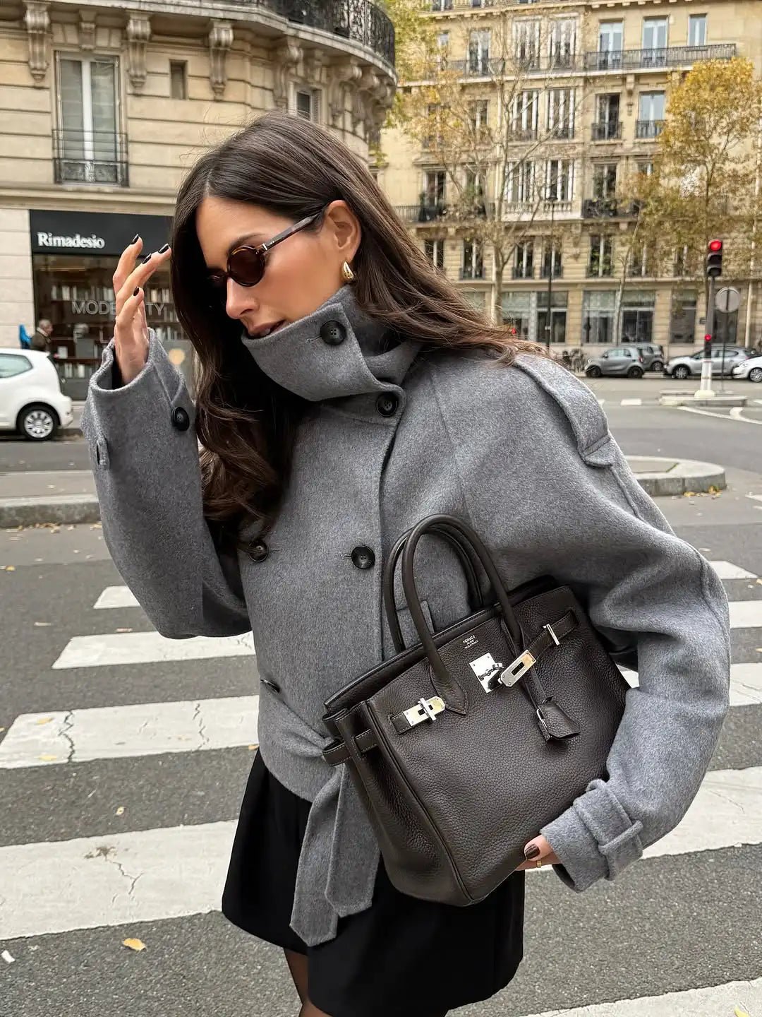 OLANE Belted Double-Breasted Turtleneck Coat LWomen's Coats & Jackets