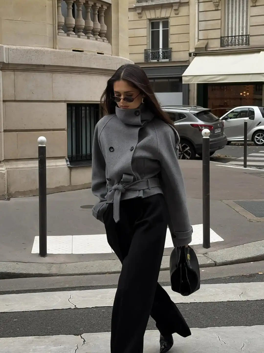 OLANE Belted Double-Breasted Turtleneck Coat SWomen's Coats & Jackets