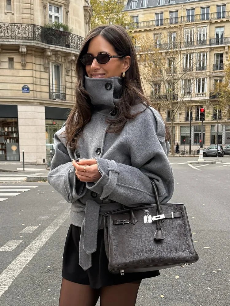 OLANE Belted Double-Breasted Turtleneck Coat SWomen's Coats & Jackets