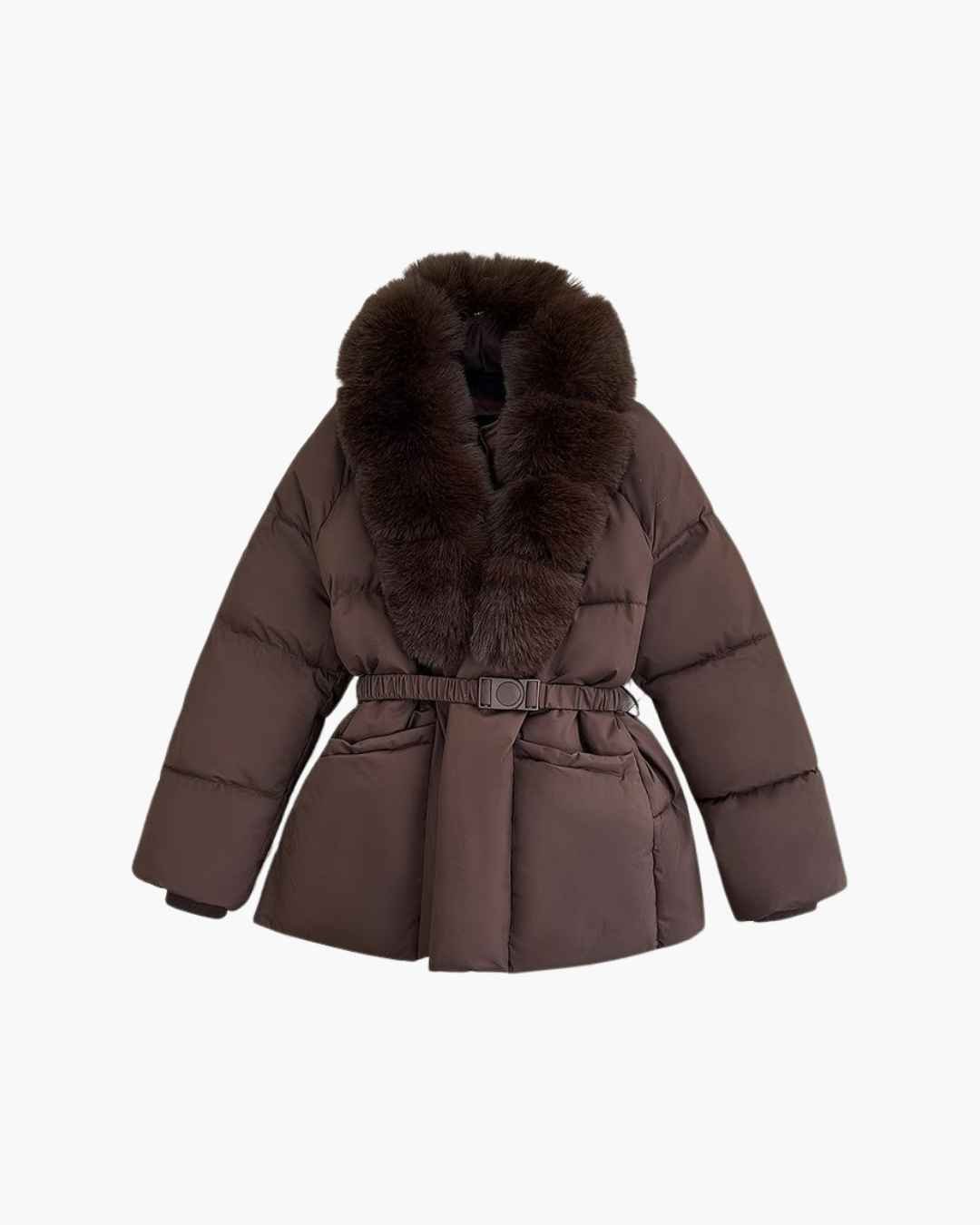 Parka mit Gürtel, Kunstfellkragen und Steppung