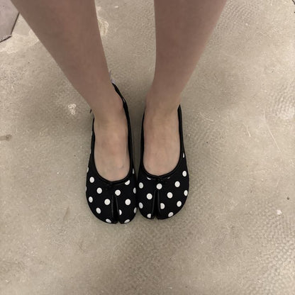 OLANE Bow Knot Split Toe Ballet Flats Black Polka Dots35Women's Shoes