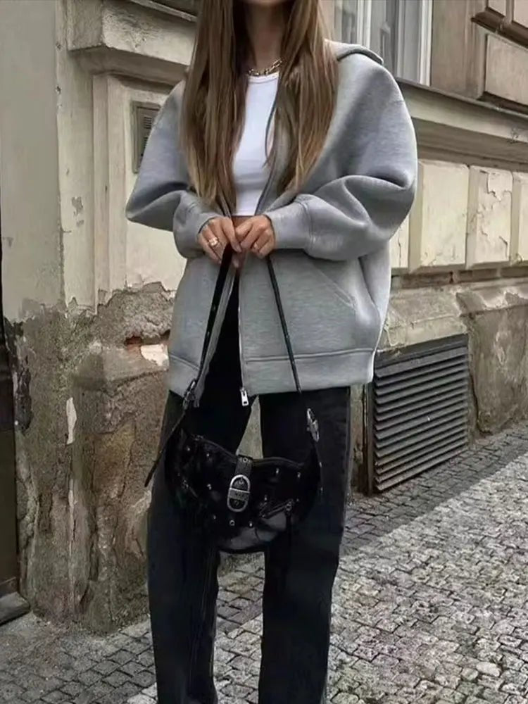 Olane Brand Cozy Hooded Jacket Light GreyXSWomen's Jackets