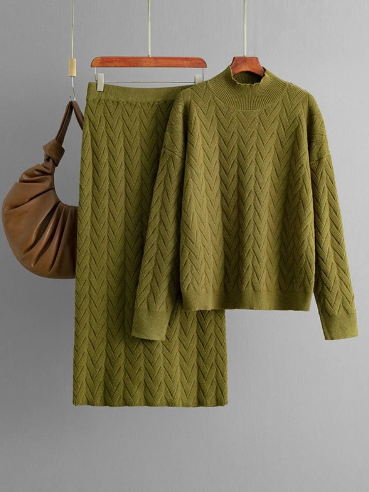 Olane Brand Knitted Loungewear Skirt Set Olive GreenOne SizeWomen's Sets