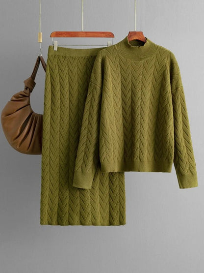 Olane Brand Knitted Loungewear Skirt Set Olive GreenOne SizeWomen's Sets
