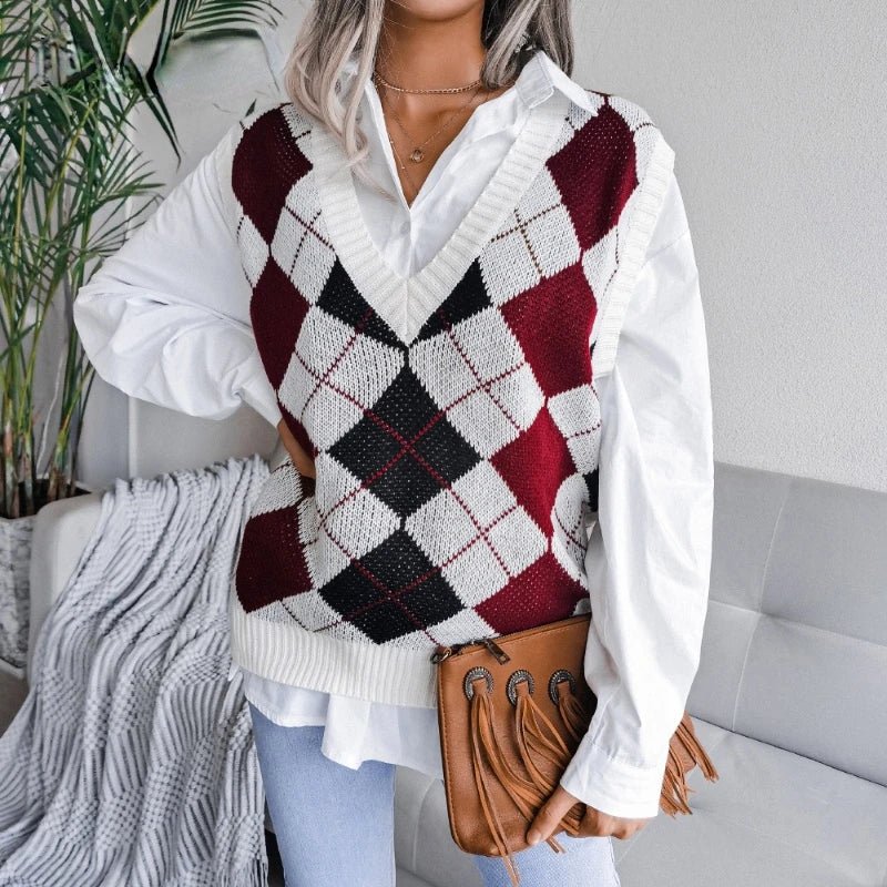 Olane Brand Knitted Sweater Vest Red BlackSVests