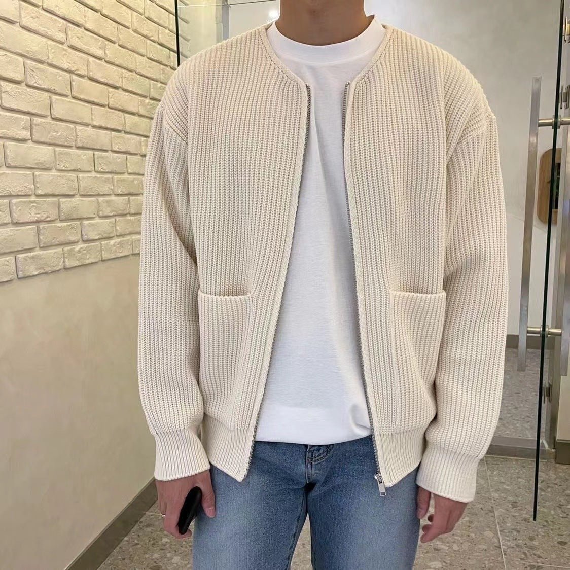 Olane Brand Knitted Zipper Cardigan CremeSSweaters & Cardigans